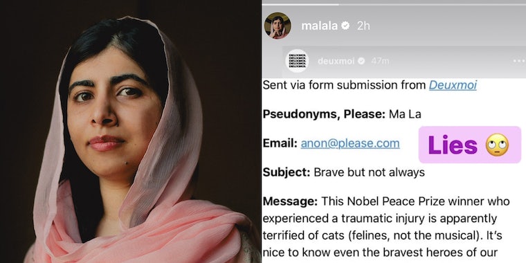 «Кошачьи кошки, а не мюзикл»: Малала Юсуфзай отвечает на пост Deuxmoi, утверждая, что она «боится» кошек 